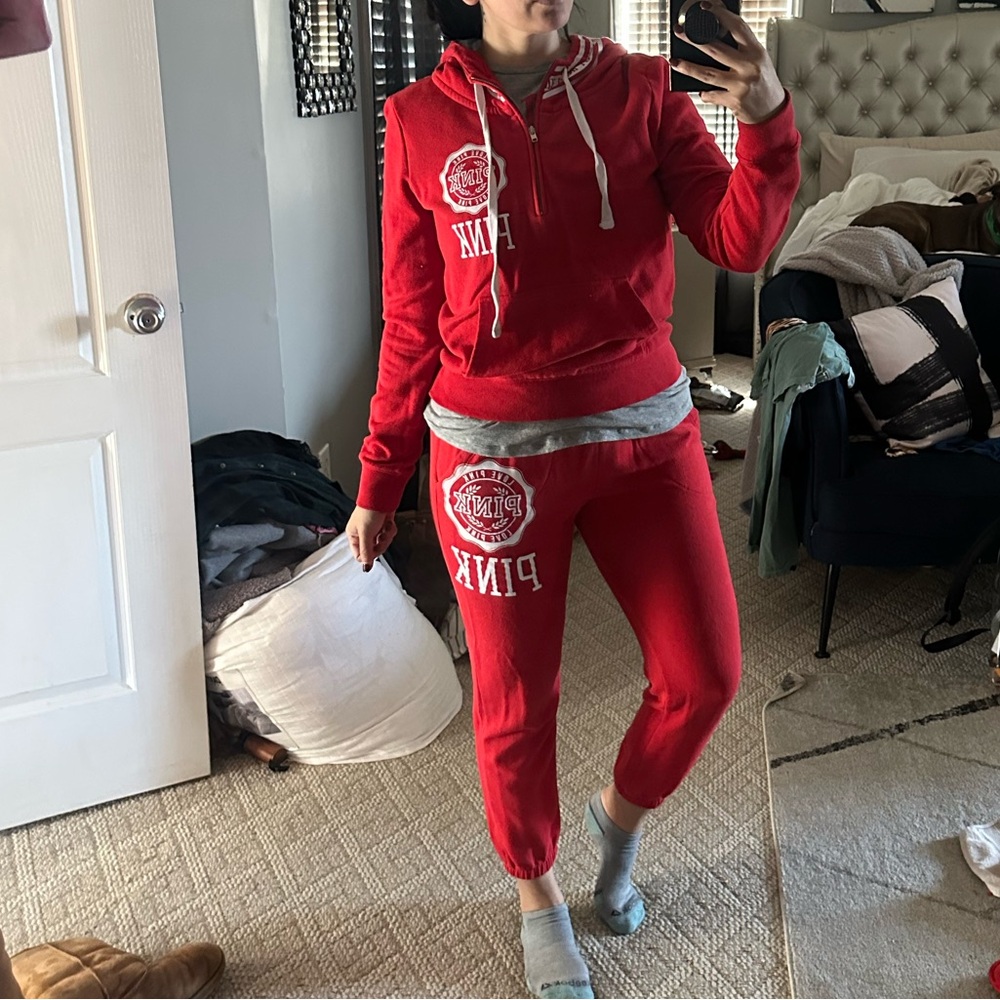 Victoria's Secret Red and Gray Jogger Set